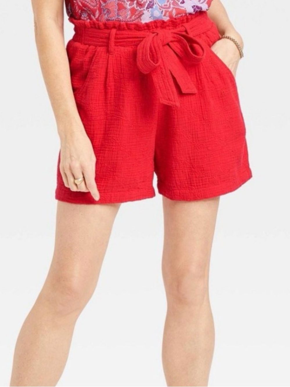 Knox Rose Tie front elastic waist paper pag casual shorts in rebel Red size 2X - Picture 11 of 11